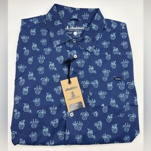 Chubbies Men's Large Blue Pineapple Print Drink Button Up Weekend Shirt NWT